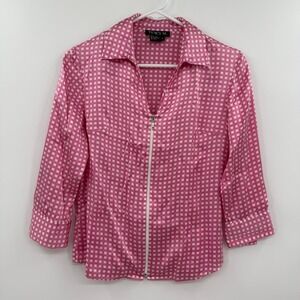 Women's Tracy M 1990's Women's Silk pink full zip blouse small